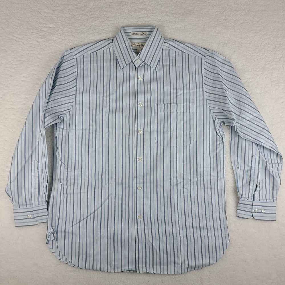 John W Nordstrom Shirt Mens Medium Blue Smartcare Wrinkle Free Dress Button Up *